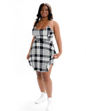 Plus "Dice" Plaid Flare Backless Skater Dress