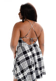 Plus "Dice" Plaid Flare Backless Skater Dress