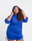 Plus "Hoodwink" Blue Ruched Dress