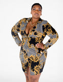 Plus Size "Kelly" Greek Key Print Mini Dress -